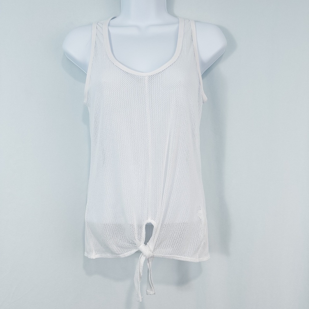 Fabletics Luisa Tank Top Womens XS White Sheer Mesh Knotted Athletic Athleisure